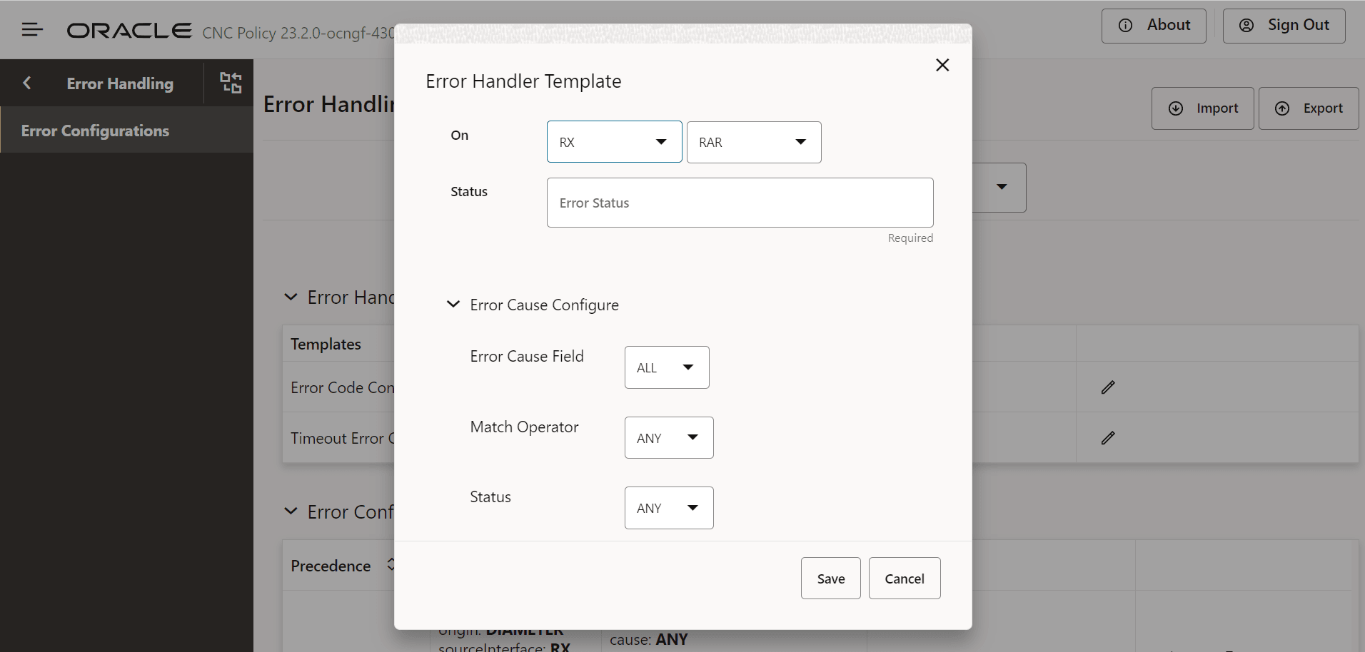 Edit Error Code Configuration: