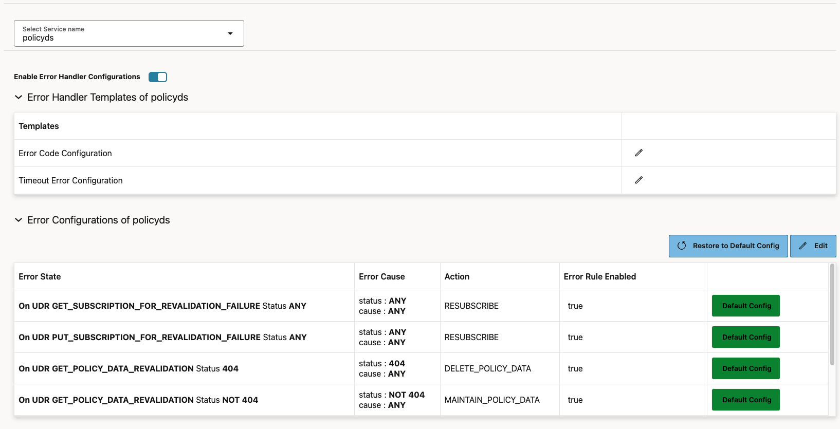 Error Handling Configuration UI