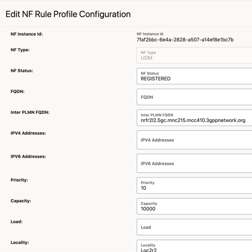 Edit NF Rule Profile Configuration