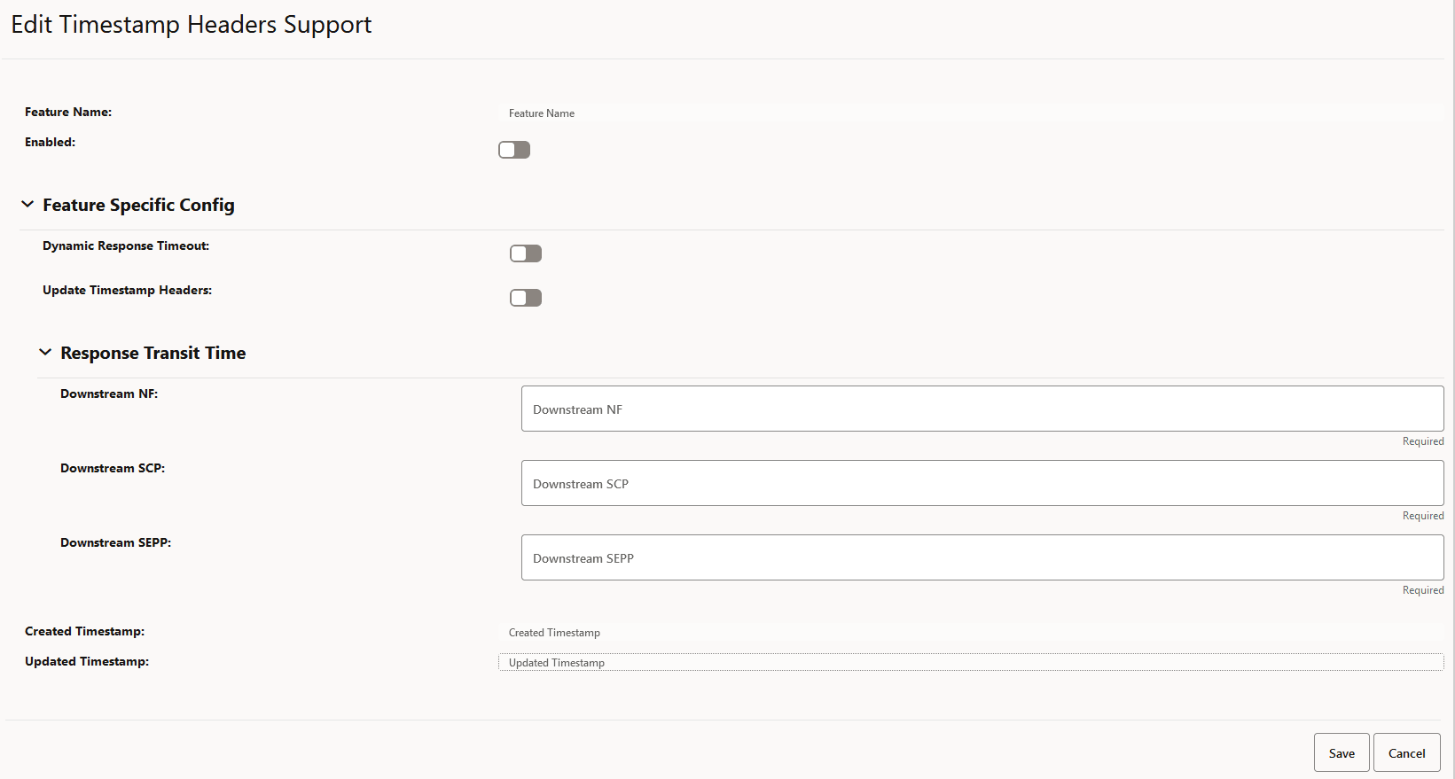 This screen allows to configure the feature specifications.