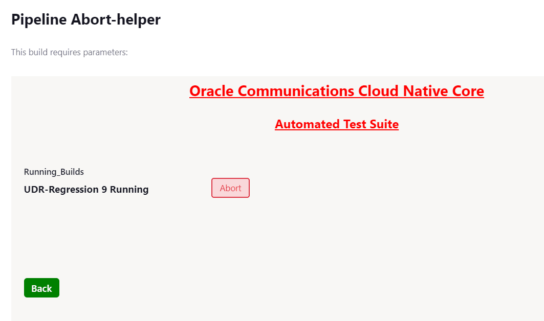 The running pipeline name and the build number is displayed.