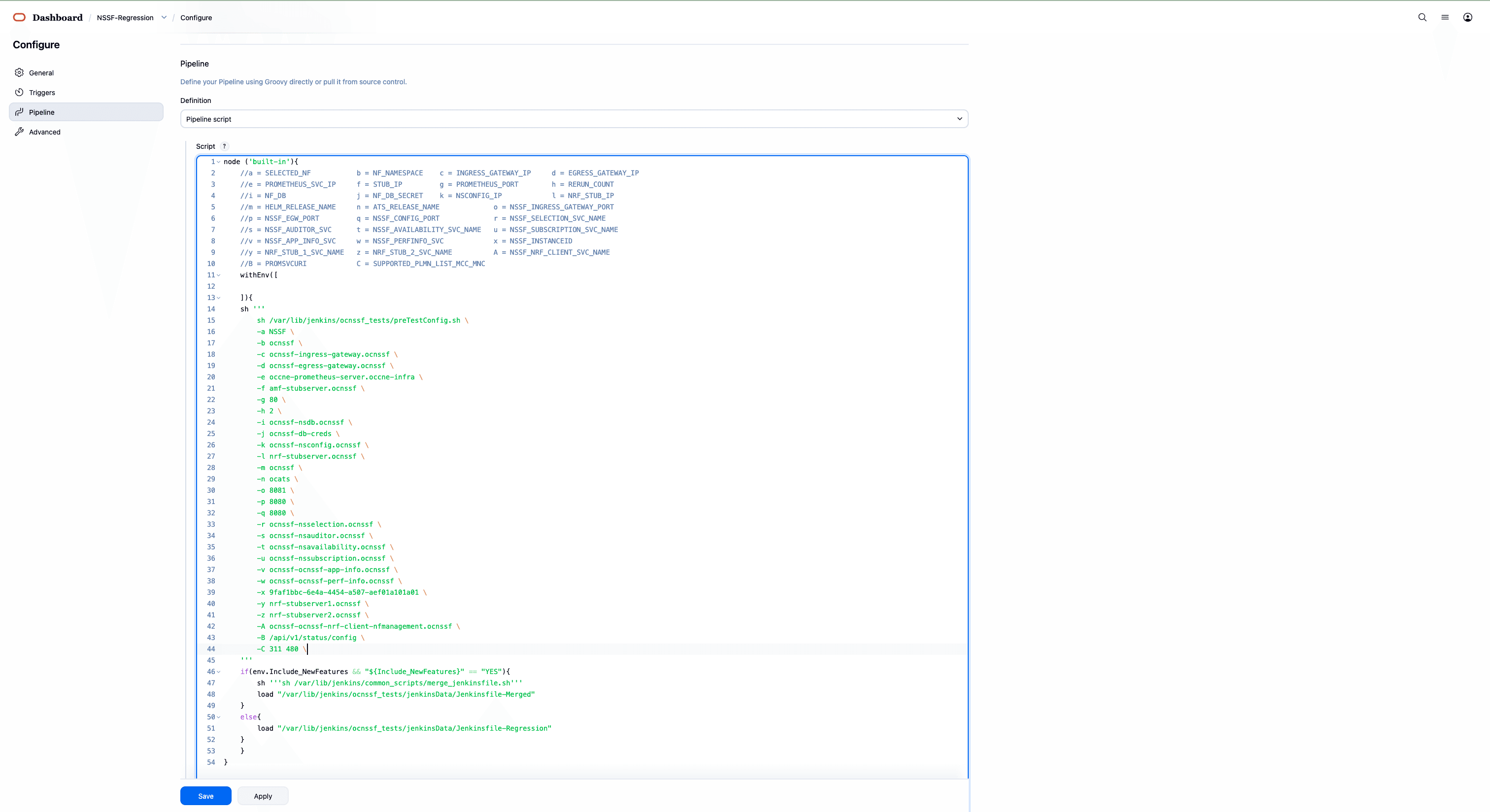 NSSF-Regression Configuration