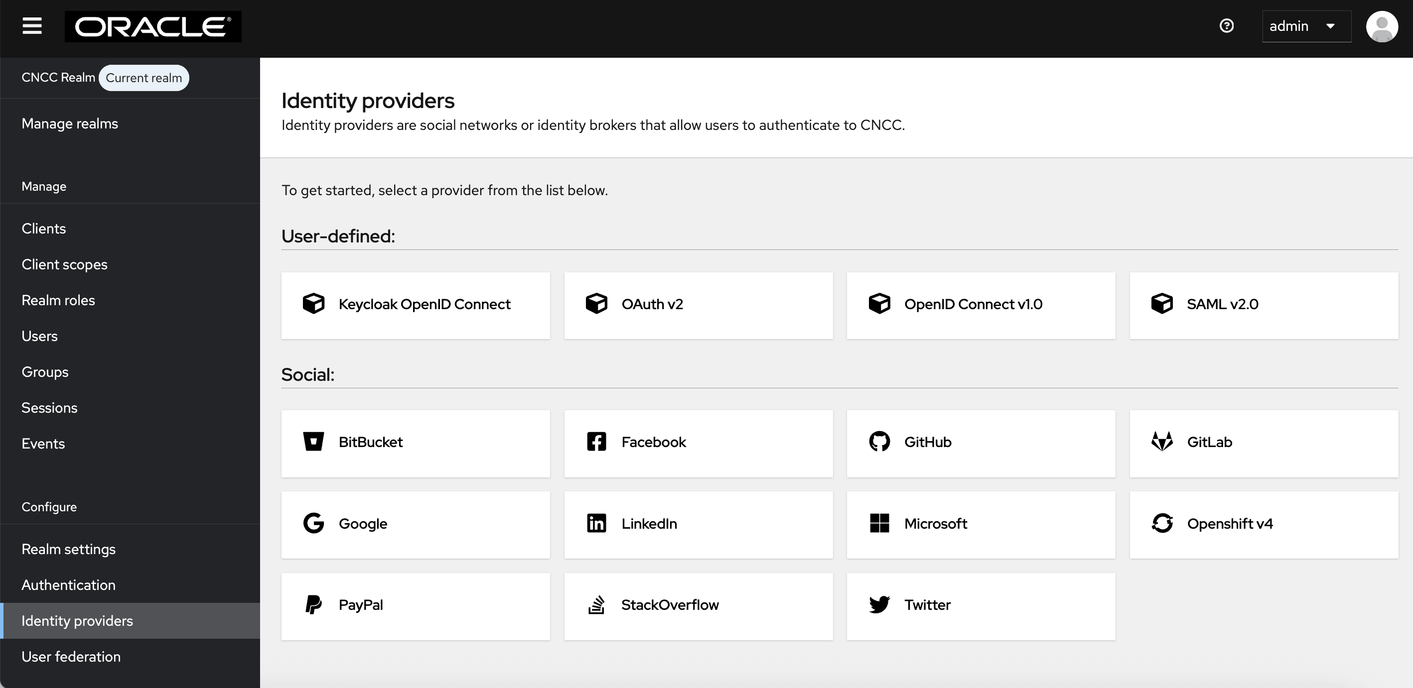 Identity Provider Screen Identity Provider Screen