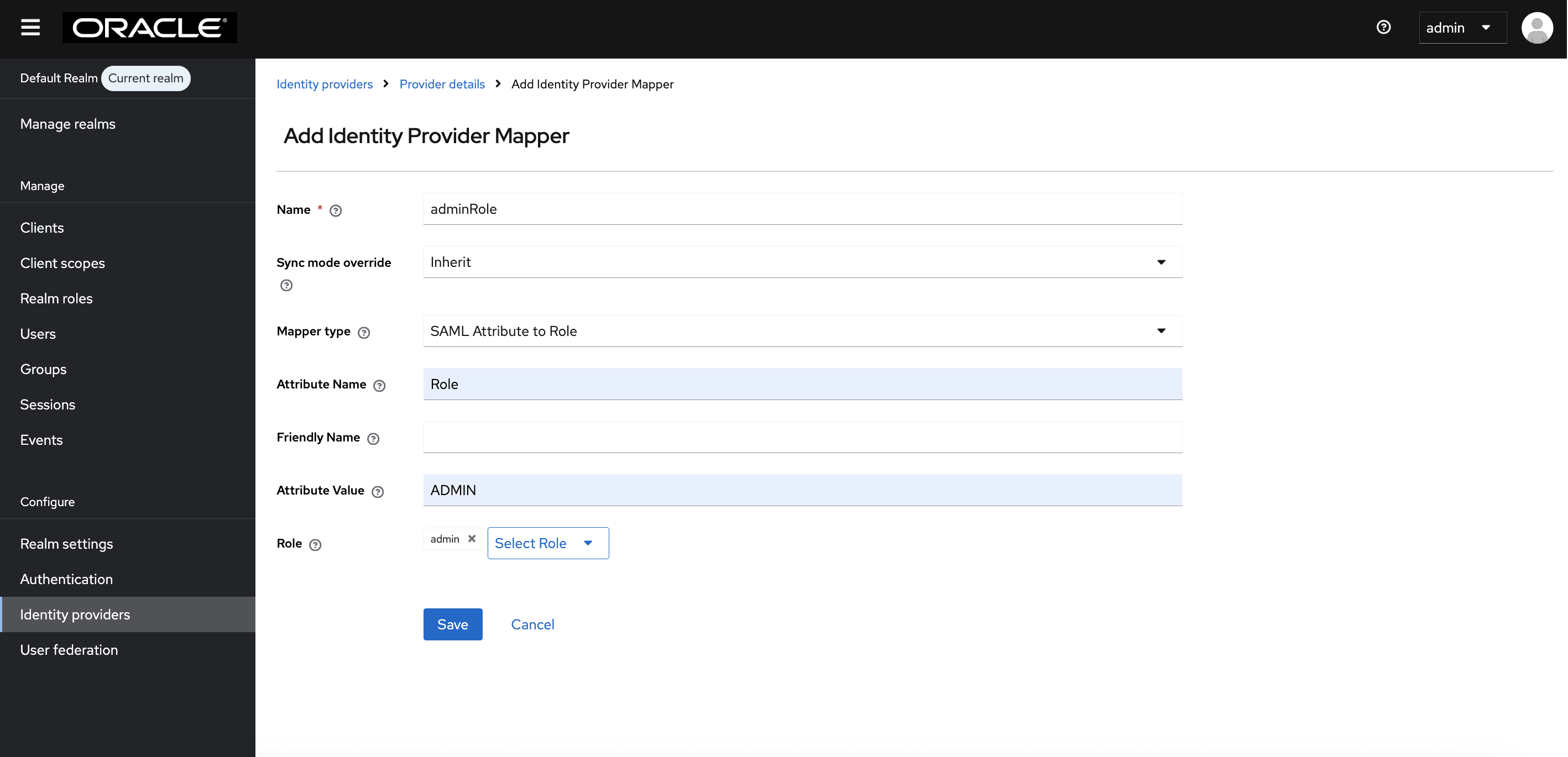 Example Values for admin role mapper for default realm Example Values for admin role mapper for default realm