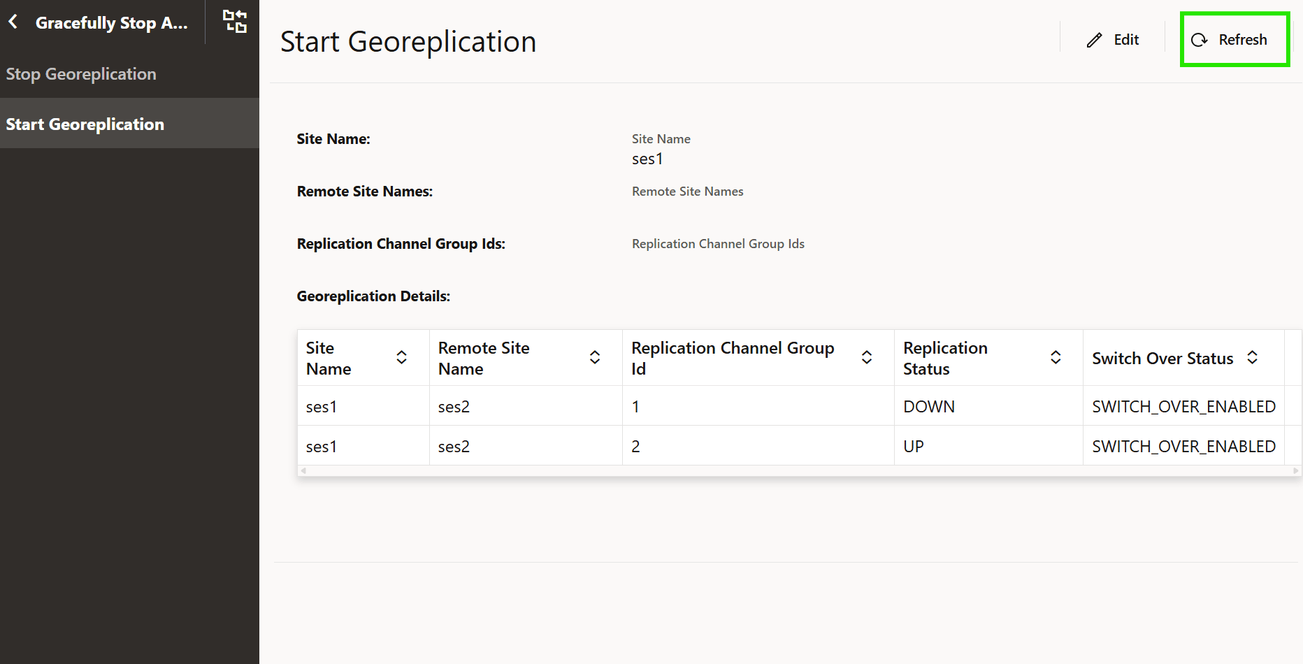 Refresh Start Georeplication Refresh Start Georeplication