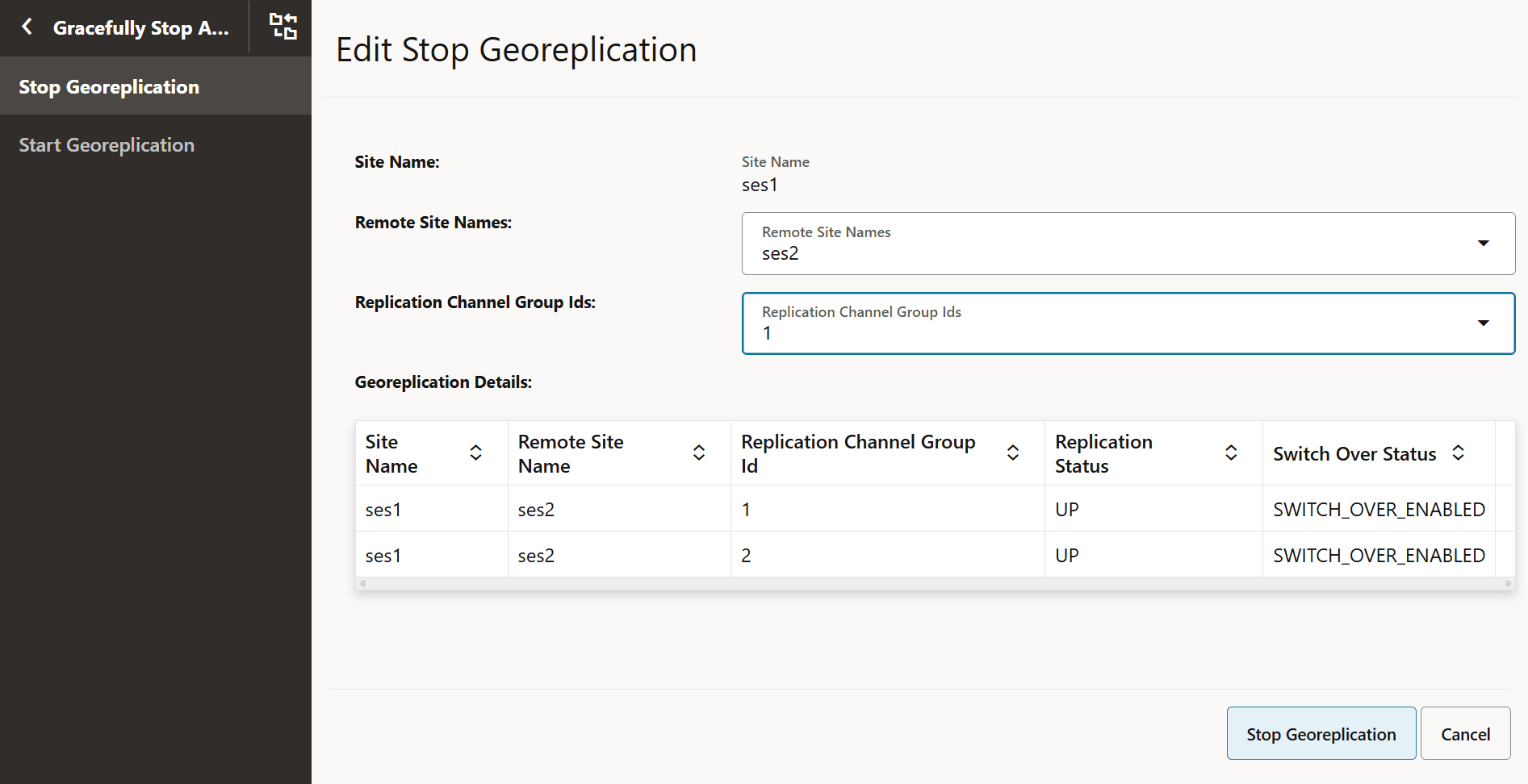 Edit Remote Site Names and Replication Channel Groups