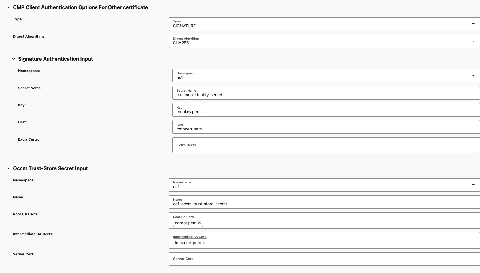 CMP Client Authentication Options for Other Certificate CMP Client Authentication Options for Other Certificate