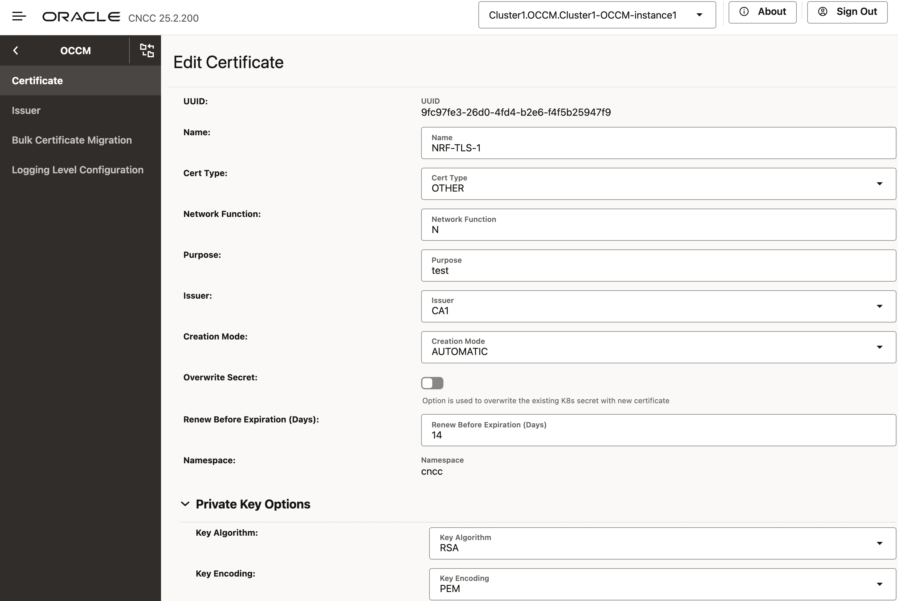 Edit Certificate