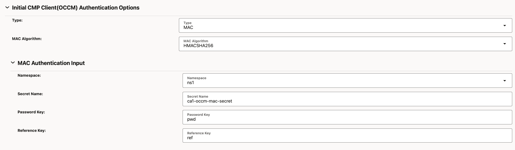 Initial CMP Client (OCCM) Authentication Options Initial CMP Client (OCCM) Authentication Options