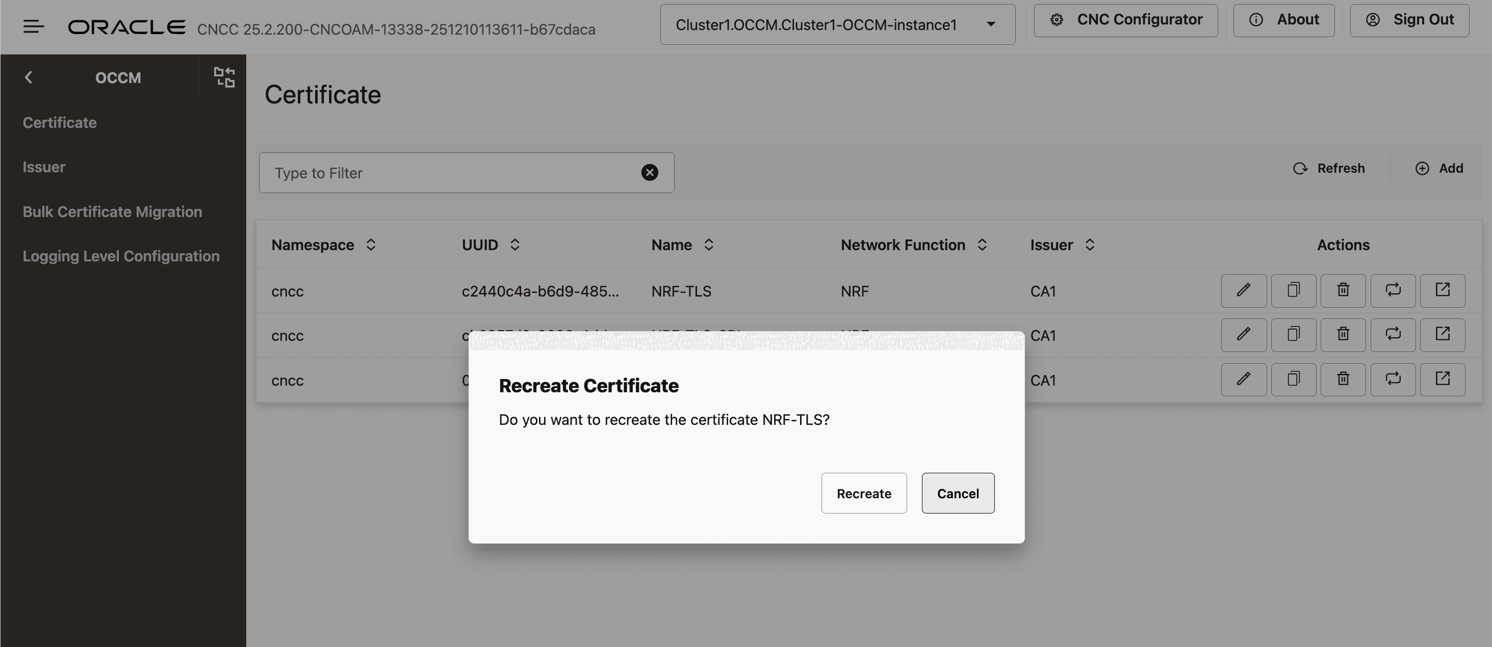 Recreate Certificate Recreate Certificate