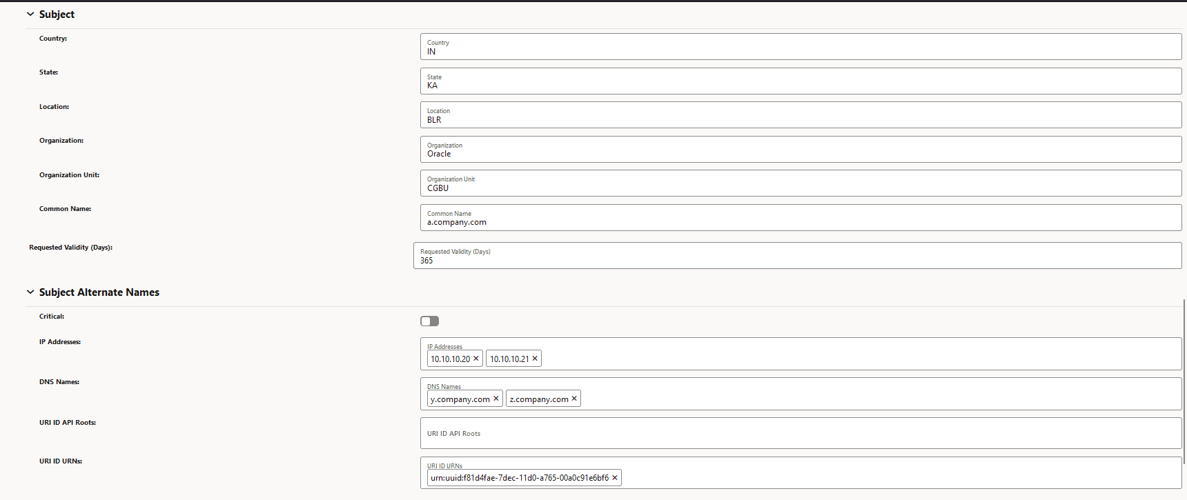 Subject and Subject Alternate Names Subject and Subject Alternate Names