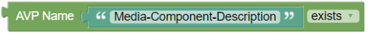 The screen capture shows a sample policy condition, where the request AVP Media-Component-Description exists.