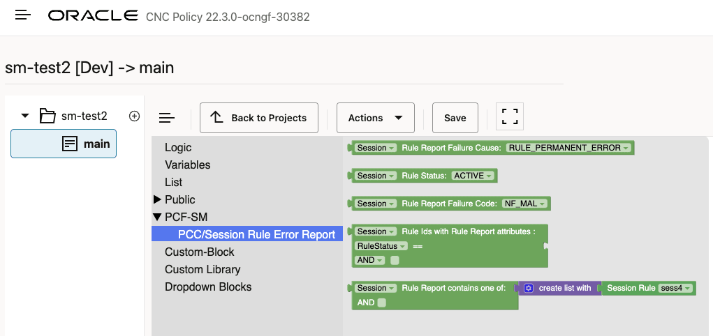 Sample block for PCC/Session Rule Error Report
