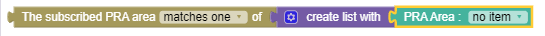 The screen capture shows a sample policy condition, where the subscribed PRA area matches one of PRA area(s).