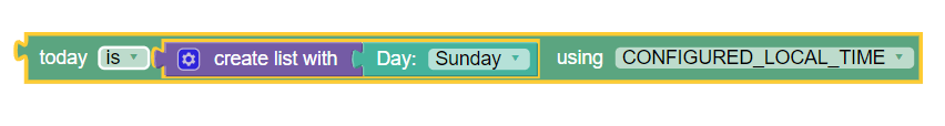 The screen capture shows a sample policy condition, where today is day using configured local time.