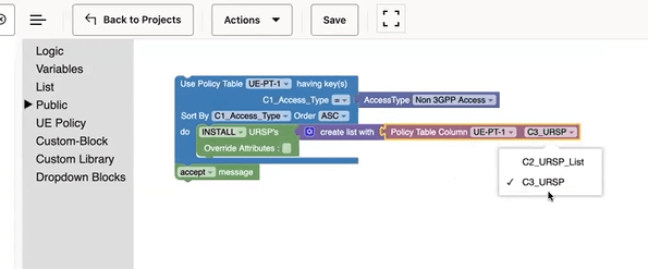 Example: Policy Table Column, URSP List