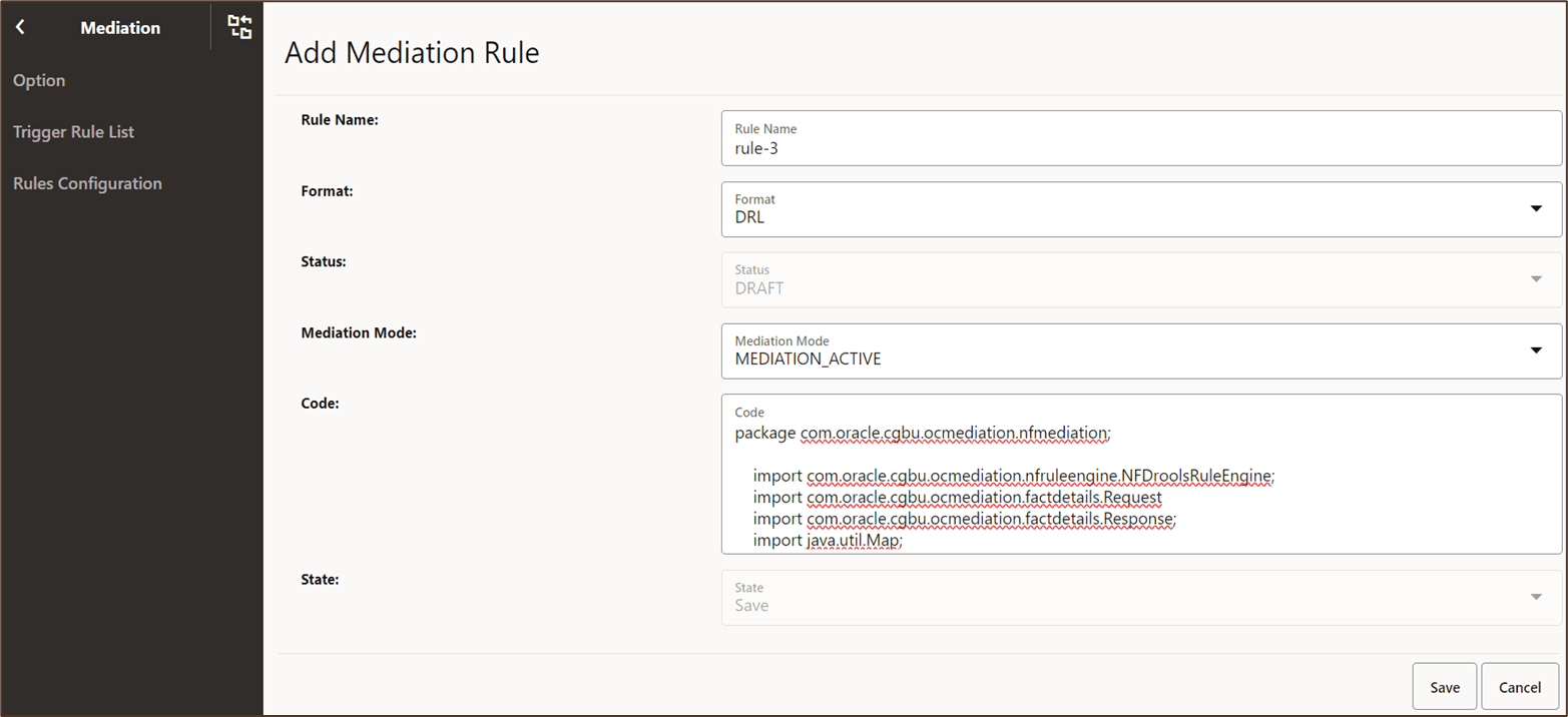 Add Mediation Rule Screen
