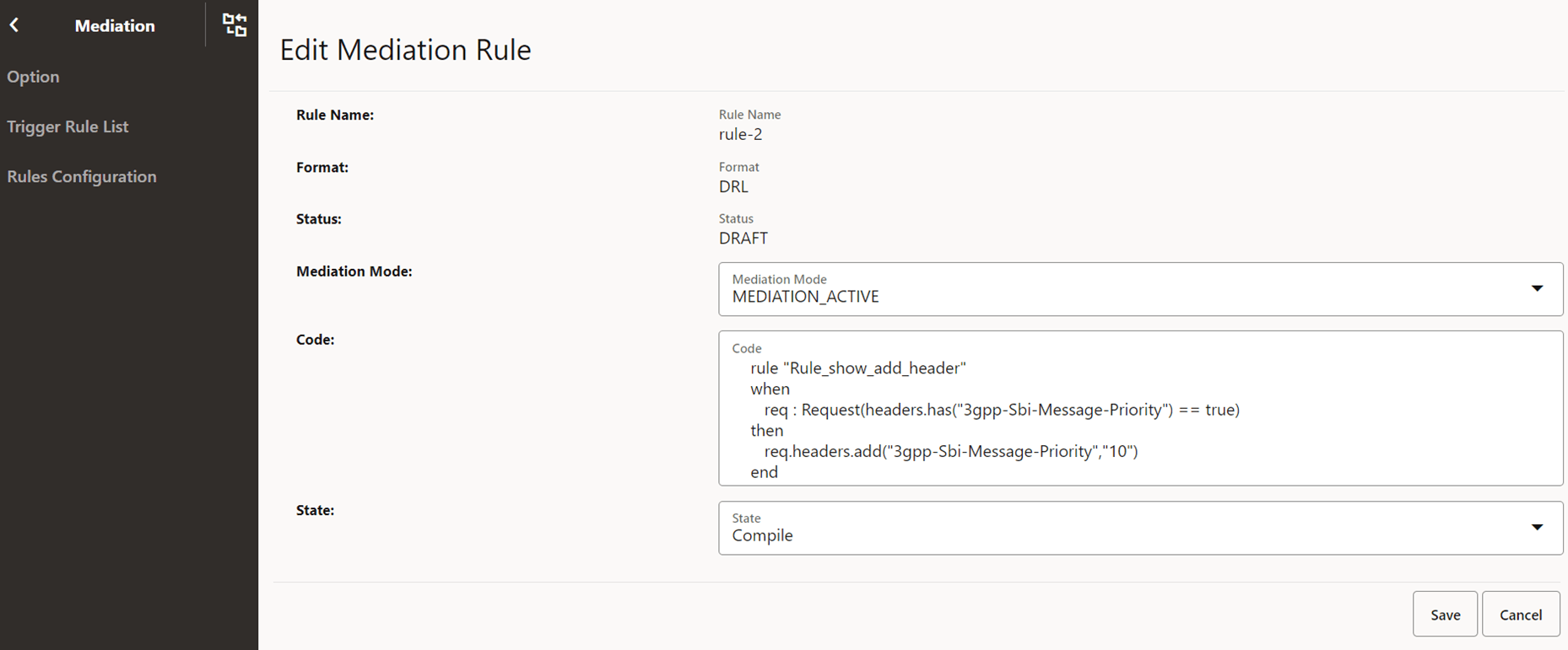 Edit Mediation Rule Screen