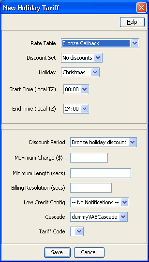New Holiday Tariff