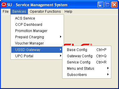 This image shows the Service Management System screen with the Services menu.