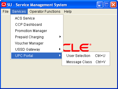 This image shows the Service Management System screen with the Services menu.
