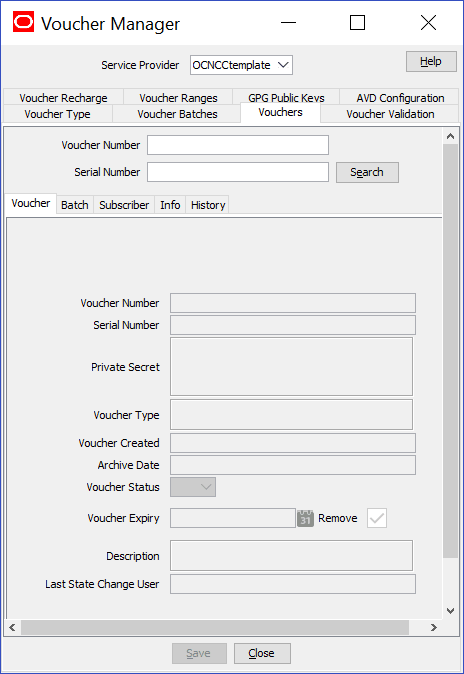 Diagram shows an example Vouchers tab. Diagram shows an example Vouchers tab.