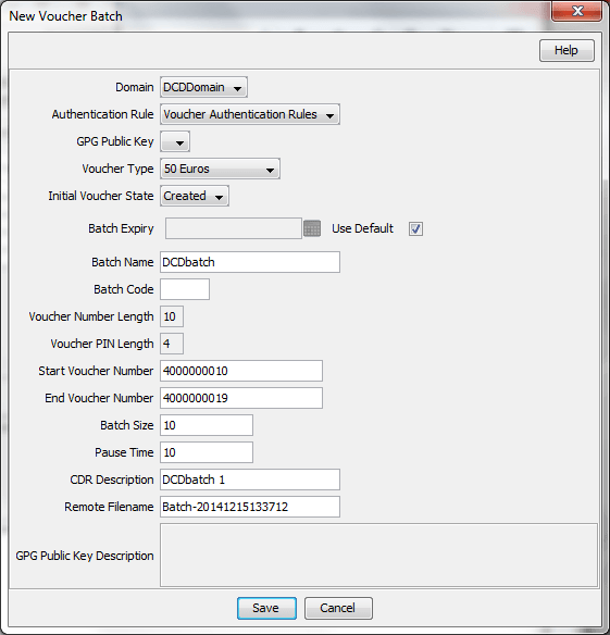 Diagram shows the New Voucher Batch screen. Diagram shows the New Voucher Batch screen.