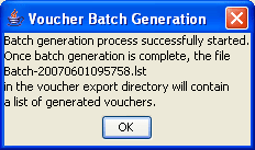 Diagram shows the Voucher Batch Generation prompt. Diagram shows the Voucher Batch Generation prompt.