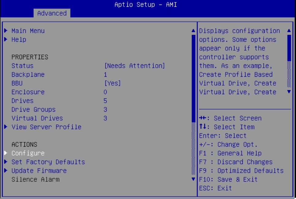 Image showing the Advanced menu with Configure selected.