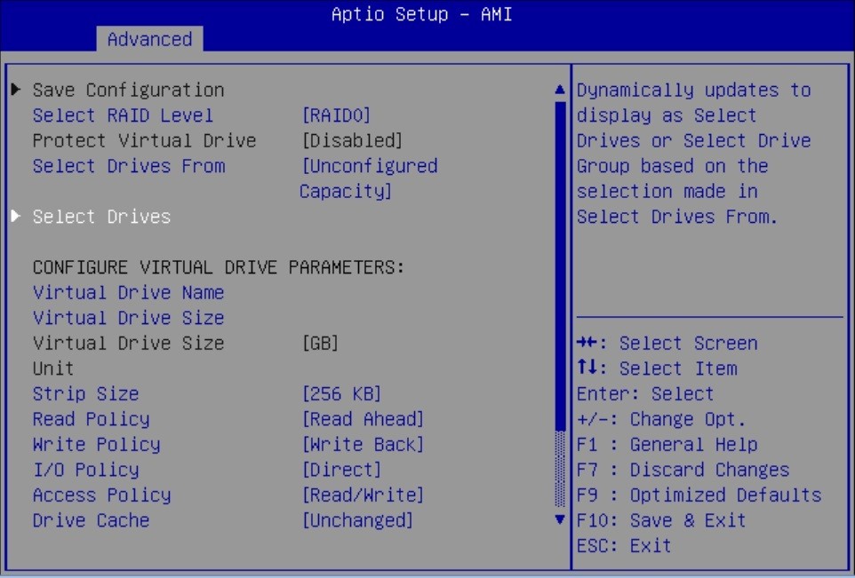 Image showing the Virtual Drive Management menu options with Select Drives highlighted.