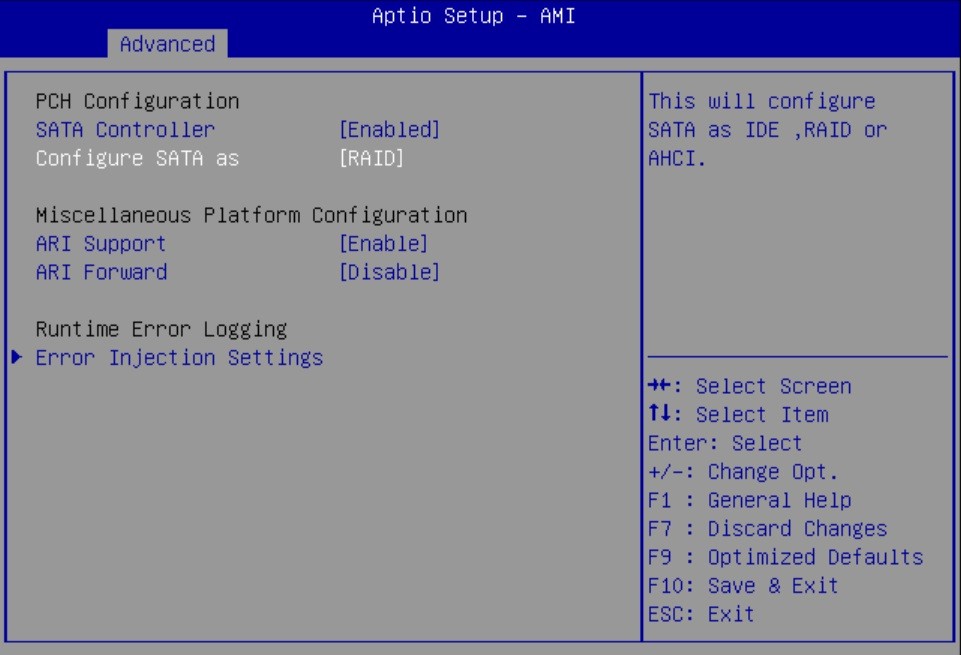 Image showing "Configure SATA as" selected on Advanced tab.