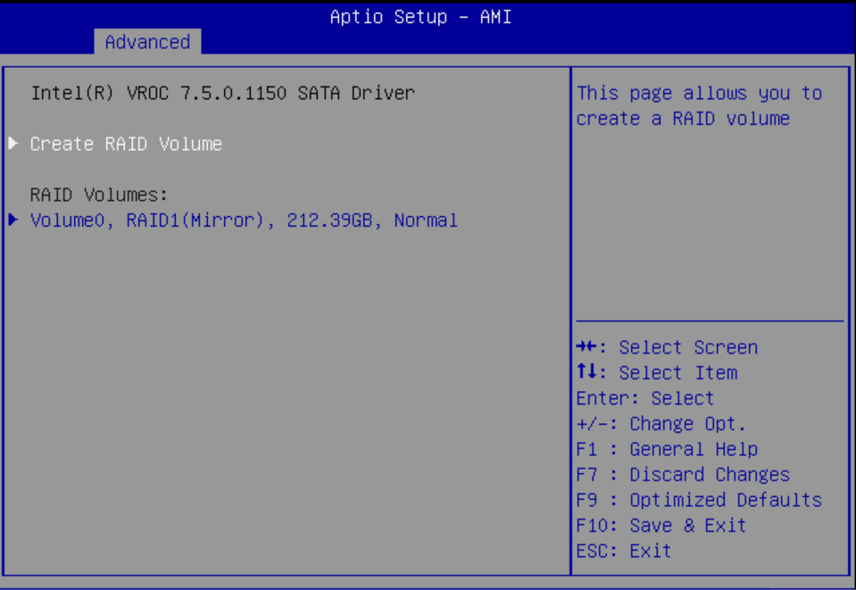 Image showing the VROC Create RAID Volume selection.