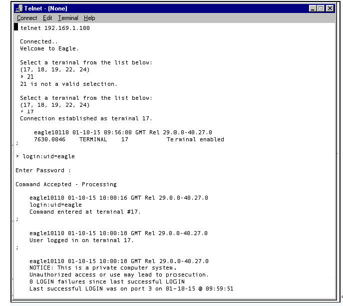 Telnet Terminal Seclection and Login Telnet Terminal Seclection and Login