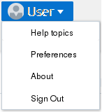 This screen shot shows the User menu with the Sign Out link for logging off.