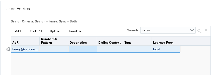 This screen shot shows User Entry results from the Search Tool.