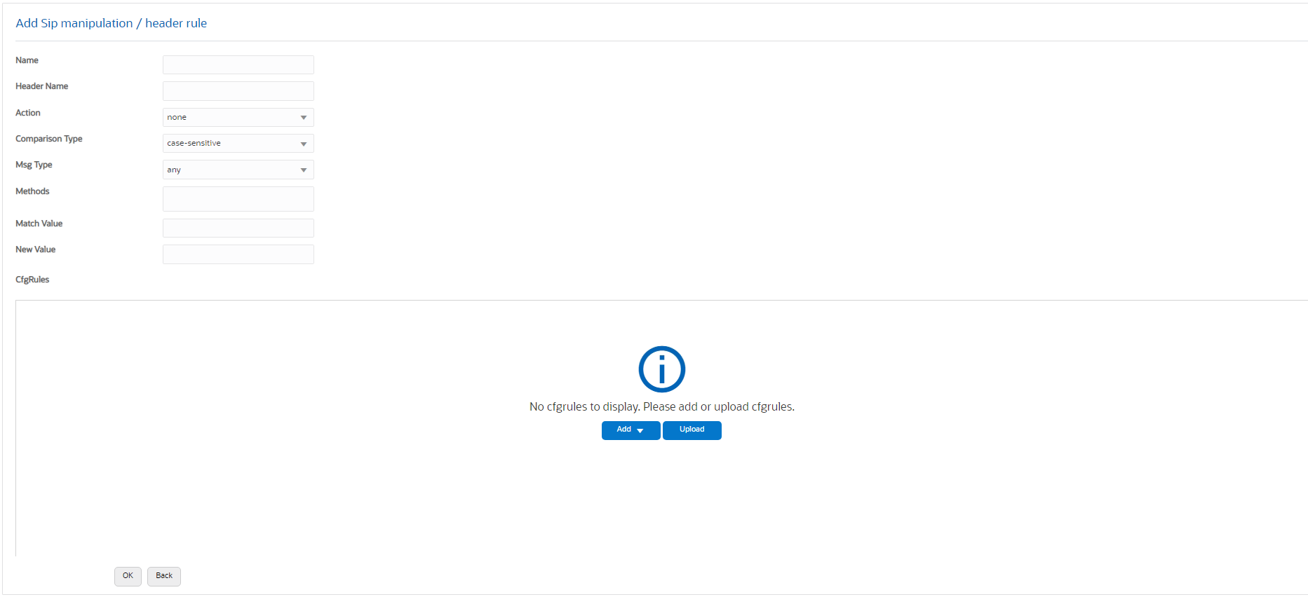 The following screen capture shows the SIP Manipulation / Header Rule / Element Rule page.