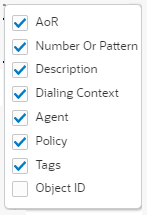 This screen capture shows an example of the menu that displays when you click the columns button. You can select which items that you want to display.