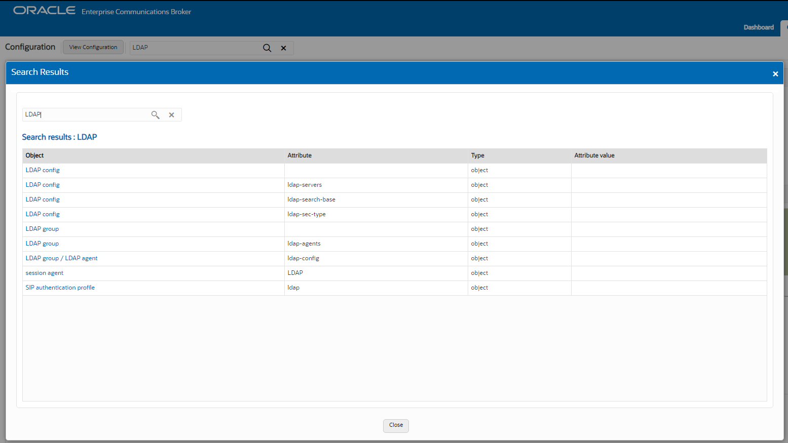 This screen capture shows the configuration search text box where you enter the name, attribute, or value that you want to search for. This screen capture shows the configuration search text box where you enter the name, attribute, or value that you want to search for.