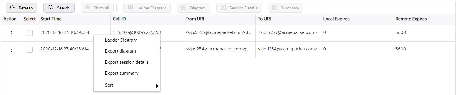 This screen capture shows the monitor and trace export menu which contains the links described in the following text. This screen capture shows the monitor and trace export menu which contains the links described in the following text.