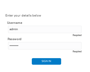 This screen capture shows the Web GUI sign in dialog