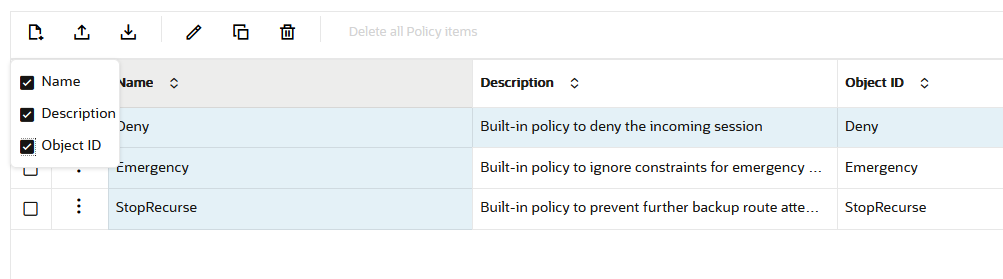 This screen capture shows an example of the menu that displays when you click the columns button. You can select which items that you want to display.