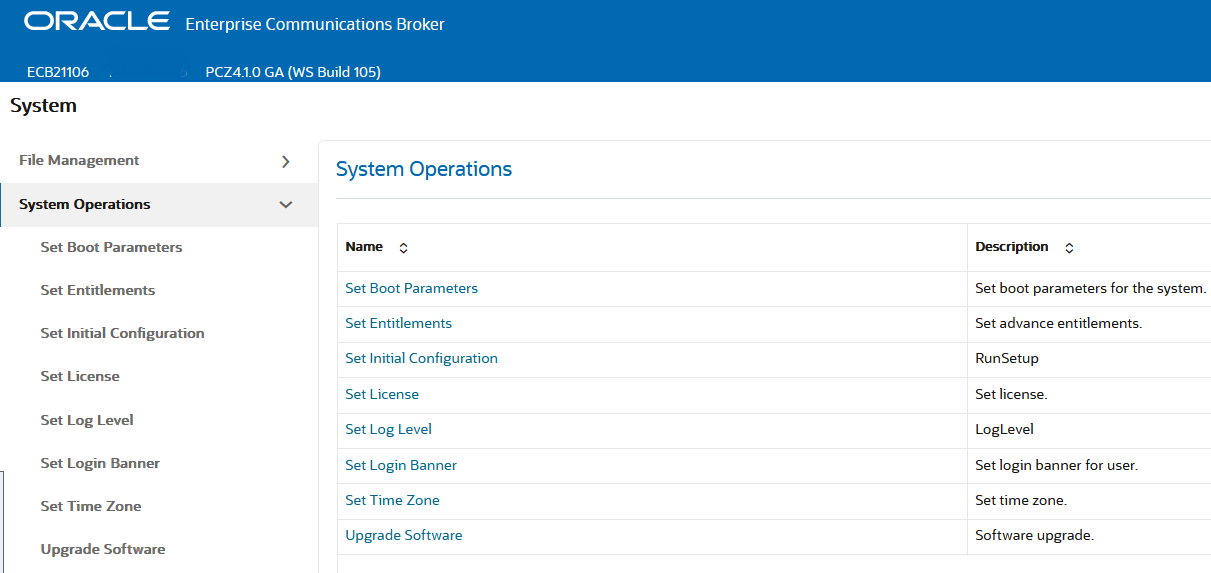 This screen capture shows the list of Systems Operations configurations and provides their descriptions. This screen capture shows the list of Systems Operations configurations and provides their descriptions.