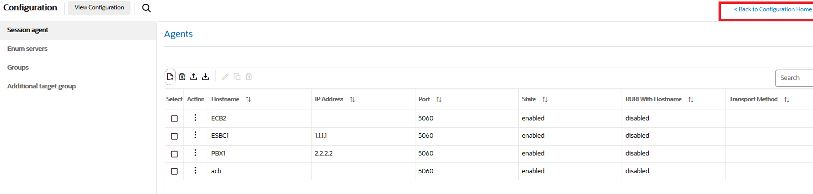 From any sub object on the a configuration icon's page, there is a Back to Configuration Home link. From any sub object on the a configuration icon's page, there is a Back to Configuration Home link.
