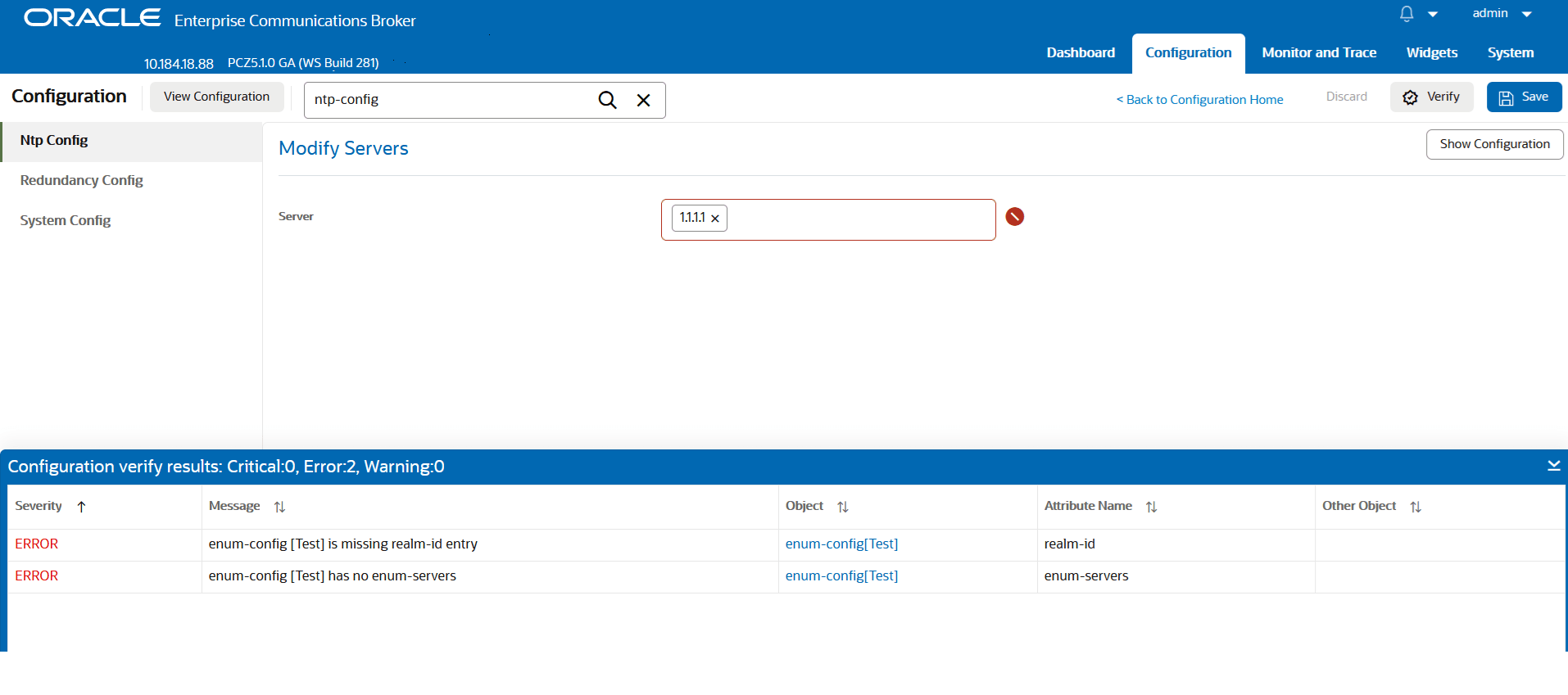 This screen capture shows the dialog that displays when the system finds errors in the configuration that you are trying to activate.