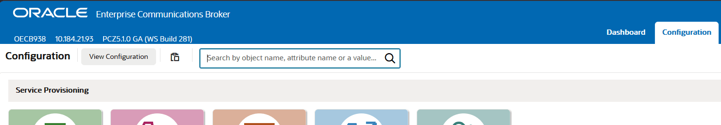 This screen capture shows the location of the Search button on the Configuration page header.