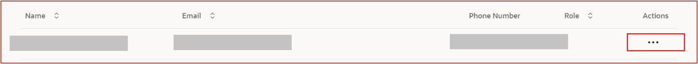 Actions button on the GUI to delete a user