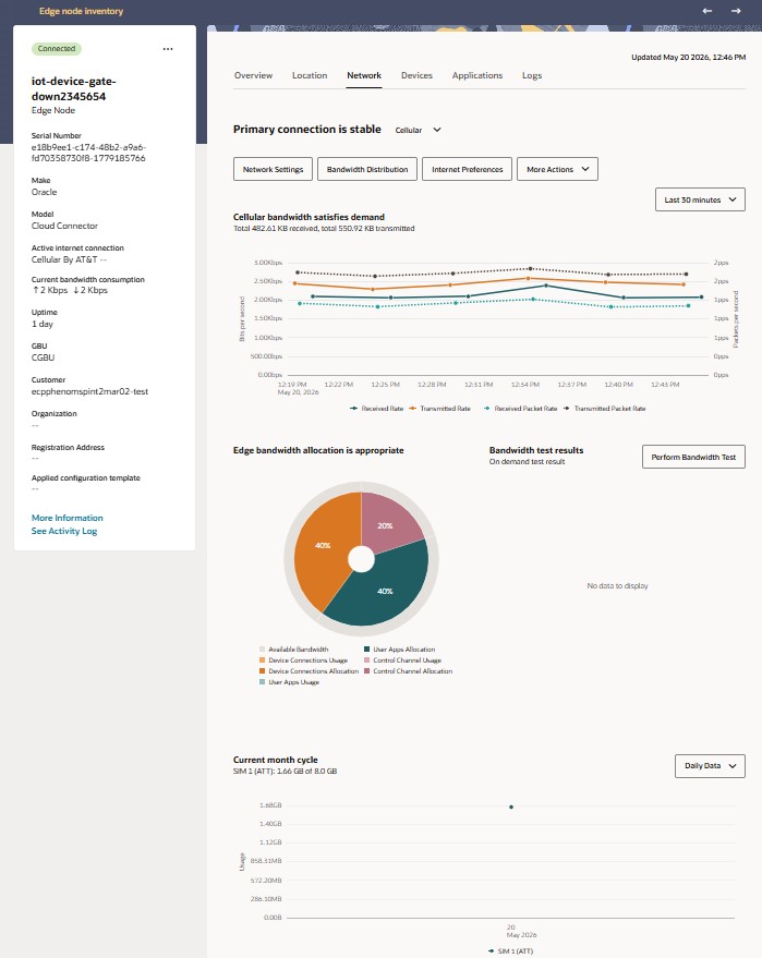 This screenshot shows an example of an individual Edge Node's Network page.