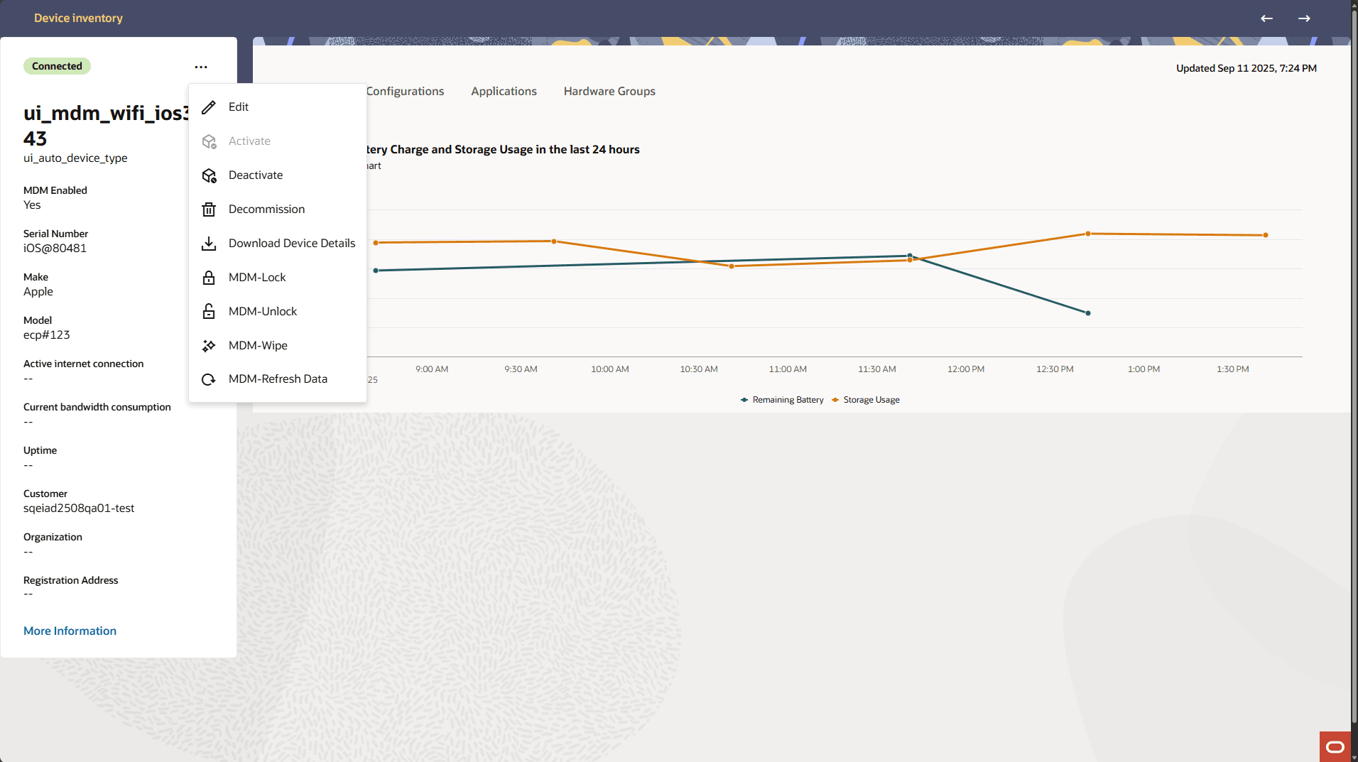 Screen graphic shows Device Details page menu with MDM-Wipe action selected for an MDM-managed Device.