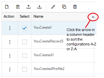 This screen capture shows the arrow in a column header that is a toggle for ascending and descending sort order.