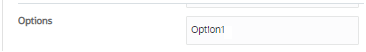 This screen capture shows the Options text box with Option 1 entered as text.